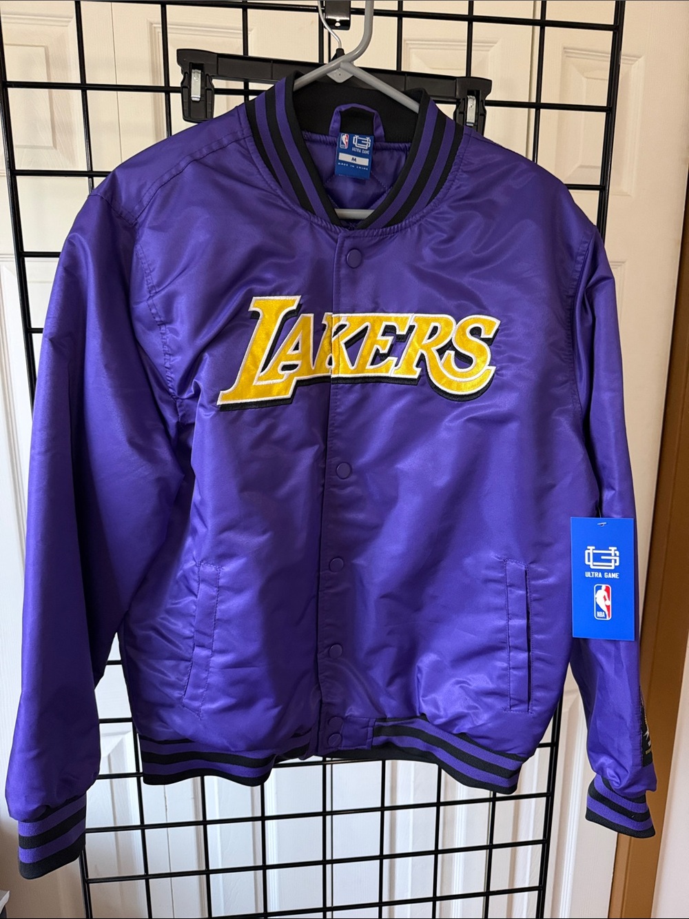 Ultra Game Purple Satin Lakers Logo Jacket with Yellow Embroidery